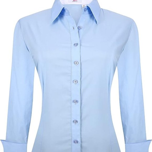 Esabel.C Women’s Button Down Blouse Long sleeve Cotton Stretch Size M - Picture 2 of 10